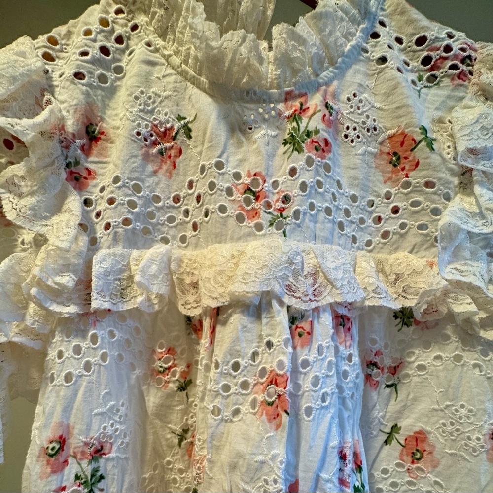 Needle & Thread Desert Rose Embroidered Ruffle Lace Lined Blouse US Size 0 - Picture 3 of 14